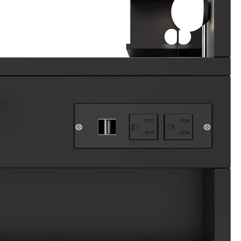 Moasis 40" Makeup Vanity with Mirror and Lighted ,Vanity Table with Power Outlet and 4 Drawers & Storage Shelves