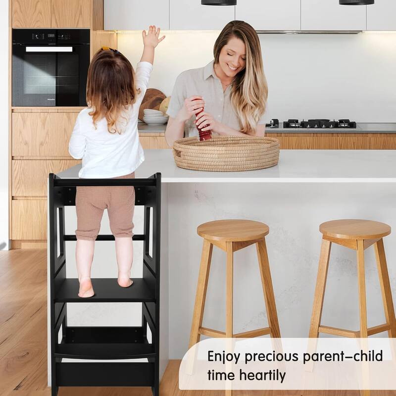 Toddler Standing Tower Kitchen Step Stool Adjustable Height Learning Stool,Helper Removable Anti-Drop Safety Rail Stool