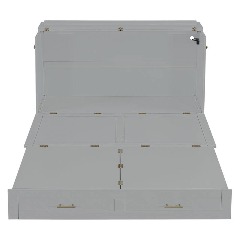 Queen Size Wooden Loft Bed with Upholstered Storage Shelf and Desk