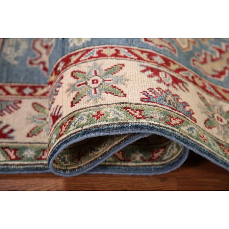 Blue Geometric Kazak Oriental Accent Rug Handmade Wool Carpet - 3'4"x 5'0"