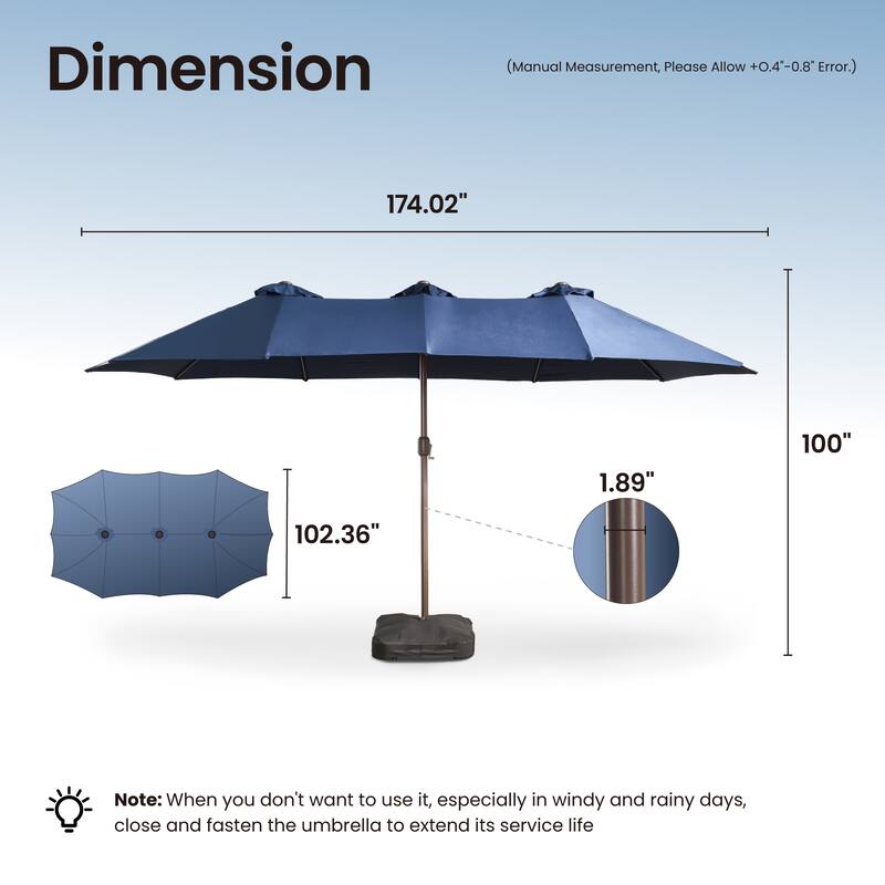 ​OVIOS 15ft Double Side Patio Umbrella Extra Large with Crank