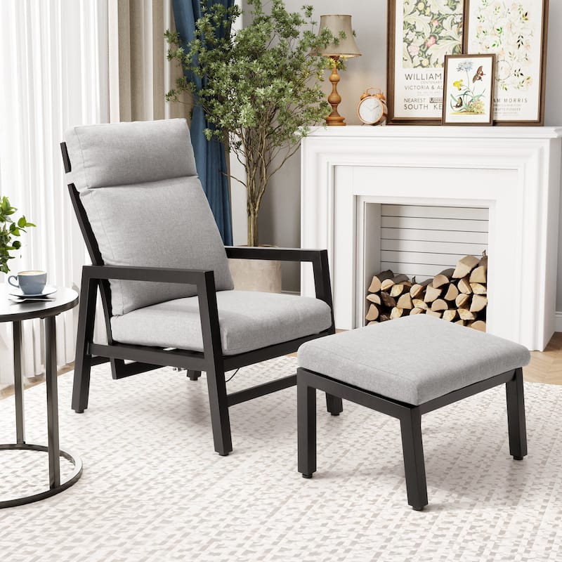 Aluminum Adjustable Back Patio Lounge Chairs and Ottoman with Cushion for Outdoor Indoor - See Picture