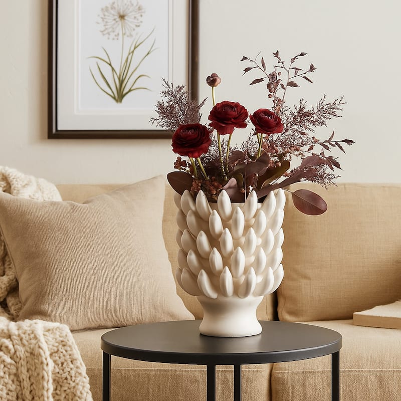 Joseph Accent Vase with Tiered Flame Accents, Ivory Ceramic 17 Inch