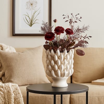 Joseph Accent Vase with Tiered Flame Accents, Ivory Ceramic 17 Inch