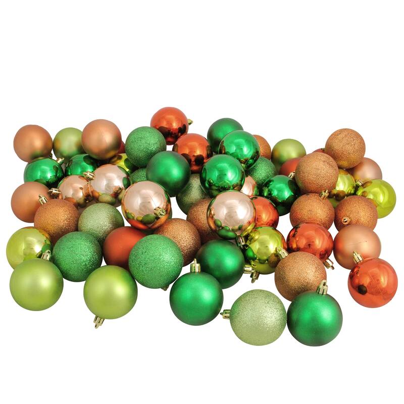 60ct Green Orange Shatterproof 3-Finish Christmas Ornament 2.5"