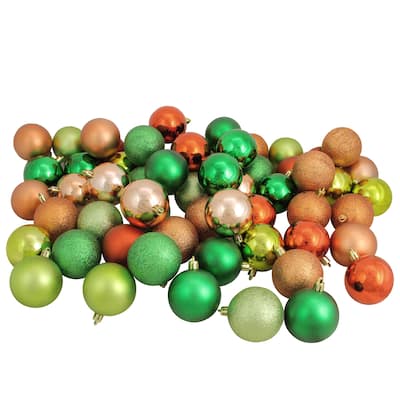 60ct Green Orange Shatterproof 3-Finish Christmas Ornament 2.5"