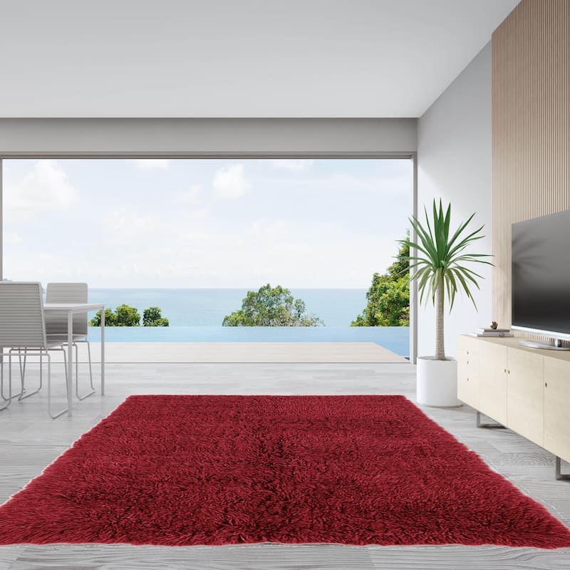 Linon Flokati Super Heavy Red Area Rug (9' x 12') - 9' x 12'