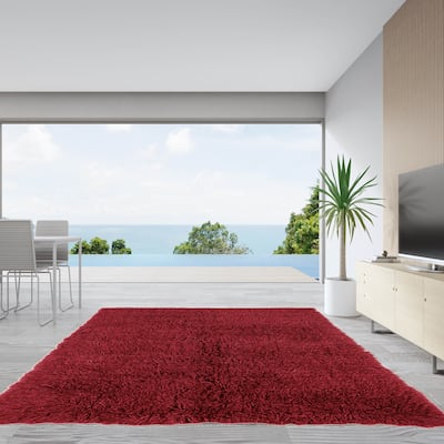 Linon Flokati Super Heavy Red Area Rug (9' x 12') - 9' x 12'