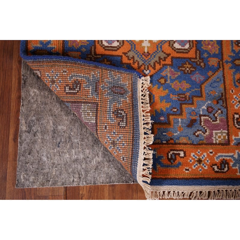 Blue & Orange Geometric Kazak Foyer Rug Hand-Knotted Wool Carpet - 2'6"x 6'0"