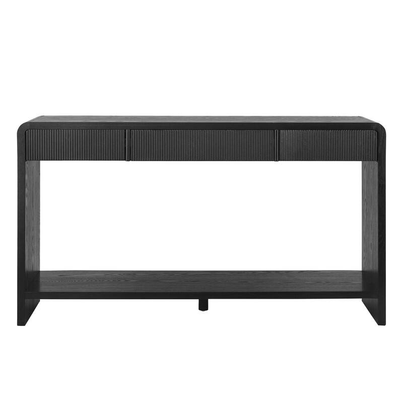 Modern 59" Console Table with 3 Drawers, Vertical Slats and Round Edge Design for Entryway or Hallway