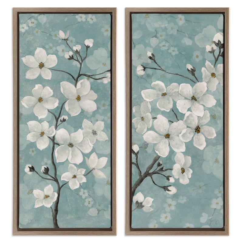 Stupell Green Toned Blossoms Framed Floater Canvas Wall Art Design By Tava Studios (Set of 2) - 15 x 31 - Brown