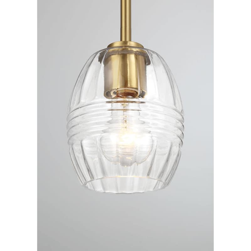 Single Pendant Chain Hanging Light with Clear Glass - Satin Brass