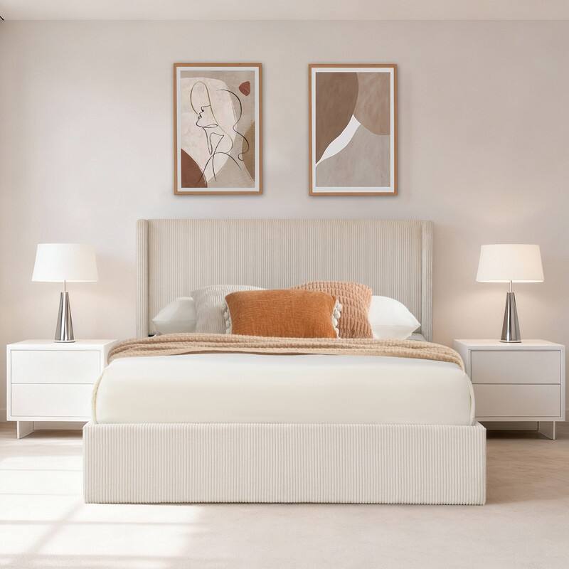 Lift Up Storage Platform Bed with Minimalist Headboard