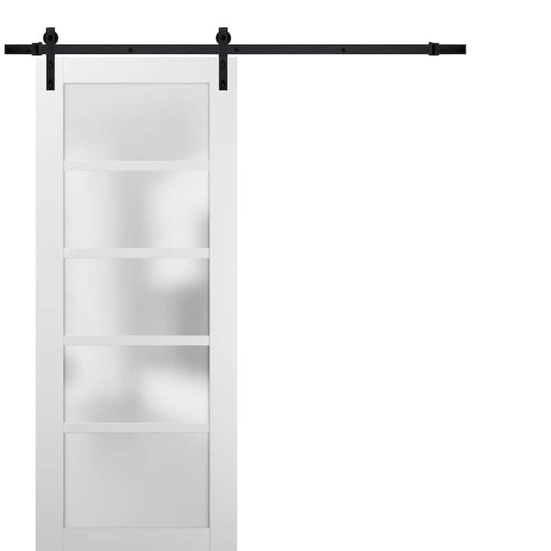 Sliding Barn Door Hardware / Quadro 4002 White Silk Frosted Opaque Glass