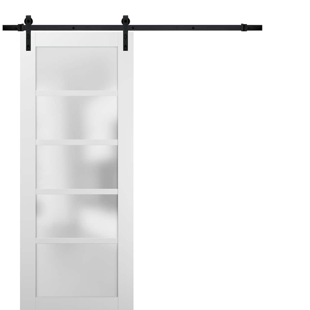 Sliding Barn Door Hardware / Quadro 4002 White Silk Frosted Opaque Glass