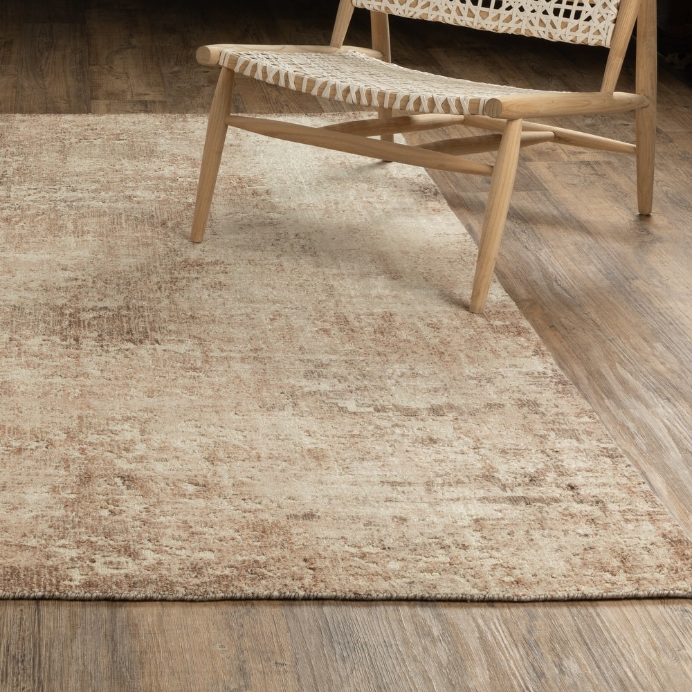 Somerset Textured Abstract Brown/ Beige Hand-made Wood Blend Area Rug