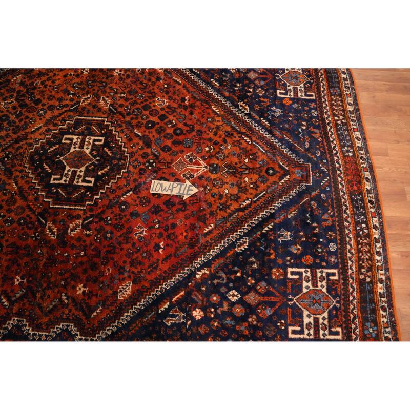Hand Knotted Oriental 100% Wool Carpet Traditional Medallion Oranges & Rust Shiraz Area Rug - 9' 9'' X 7' 3''