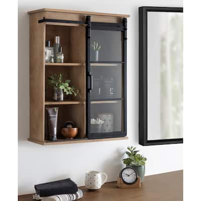 Kate and Laurel Barnhardt Decorative Wood Cabinet with Sliding Door - 22x28