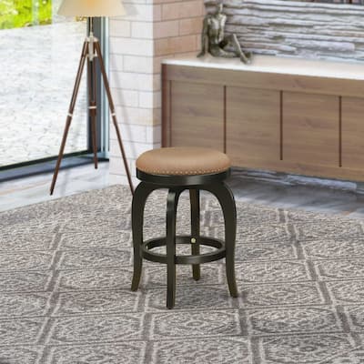 24 Inch Southwestern Style Counter Height Bar Stool with Wooden Frame, Brown PU Leather Swivel Seat for Kitchens