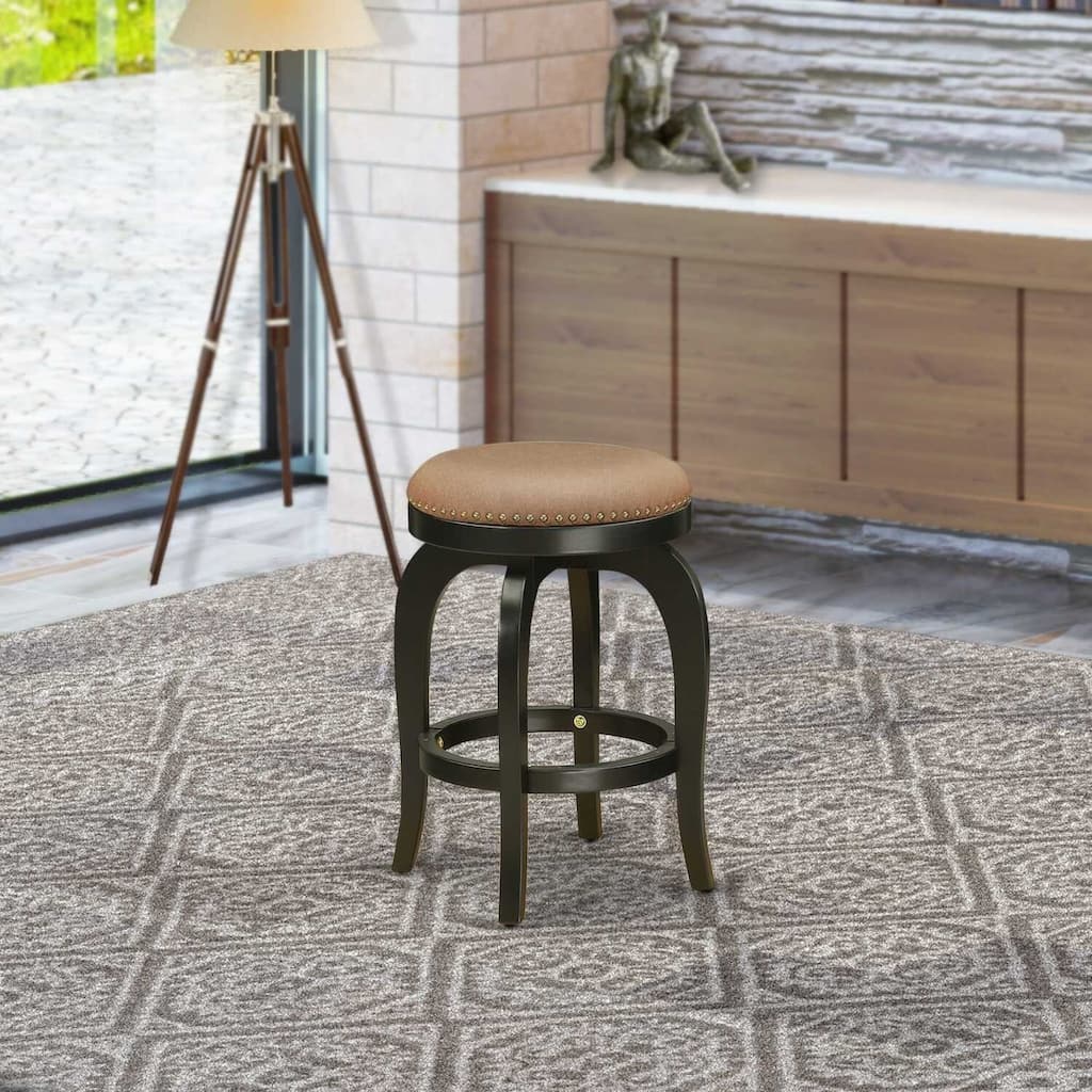 24 Inch Southwestern Style Counter Height Bar Stool with Wooden Frame, Brown PU Leather Swivel Seat for Kitchens