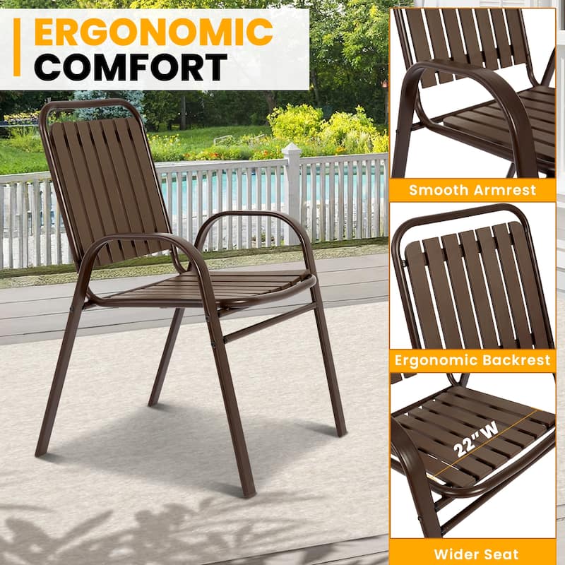 5-Piece Outdoor Dining Set，32"Square Steel Table with Four Plastic Chairs