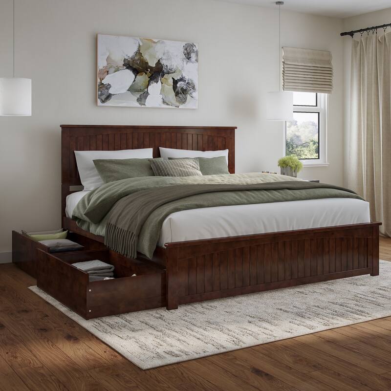 AFI Nantucket Platform Bed with Matching Footboard & Storage Drawers - Walnut - King