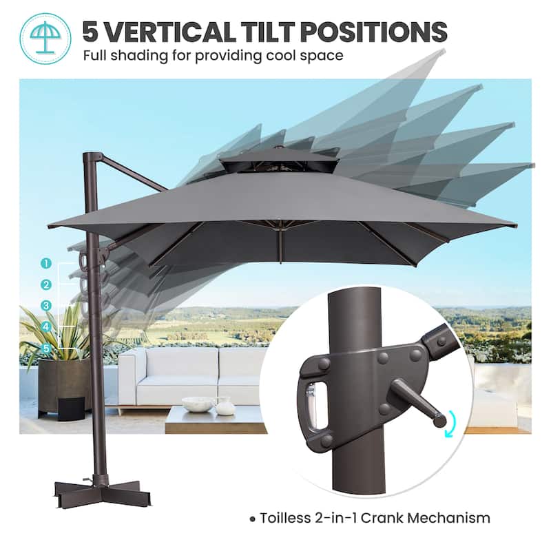 Crestlive Products 10 x 13ft Outdoor Patio Cantilever Umbrella with Base