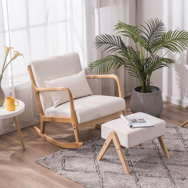 Comfortable Rocking Chair Fabric Oak Sofa Accent Chair (Footrest Stool Optional)