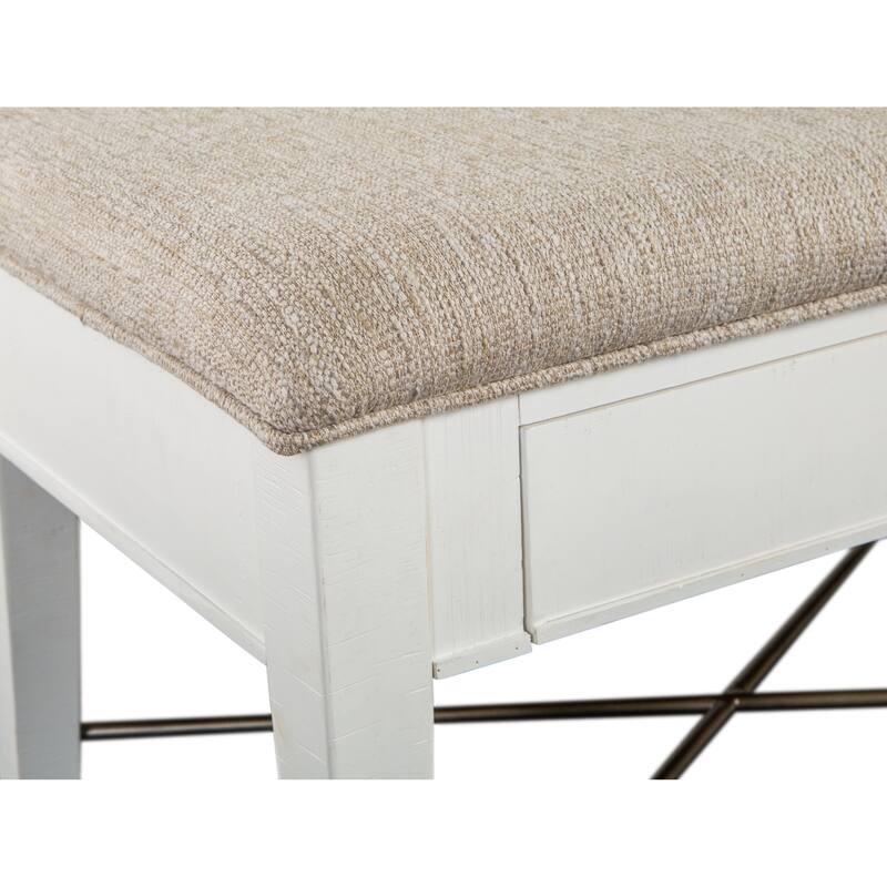 Magnussen Home Heron Cove Chalk White And Dovetail Grey Upholstered Bench - 58''W x 17''D x 19''H
