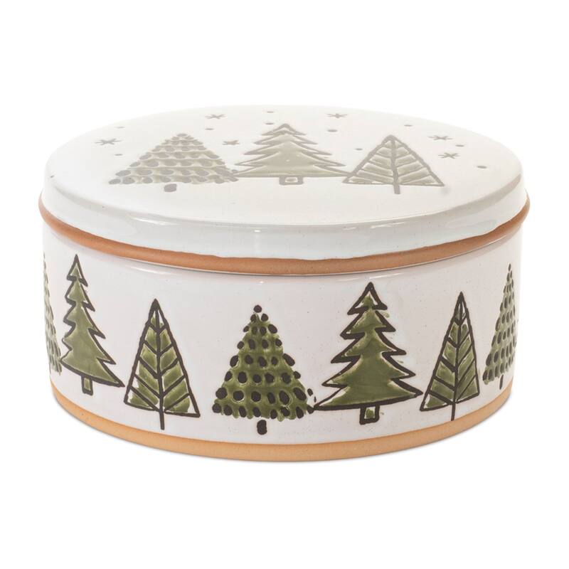 Ceramic Pine Tree Christmas Canister with Lid - 7.75" - Green and White