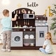 preview thumbnail 4 of 30, Costway Kids Kitchen Set Wooden Kitchen Playset with Clock, Microwave, - See Details