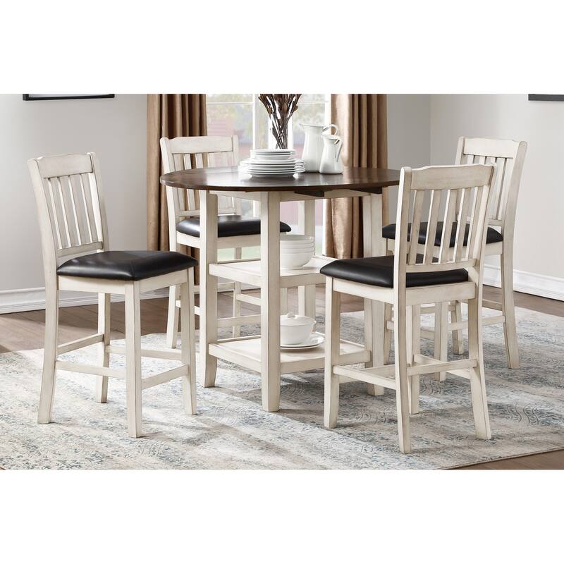White and Dark Cherry Finish 1pc Counter Height Table with 2x Bottom Shelves Drop Side Leaf Kitchen Dining Furniture