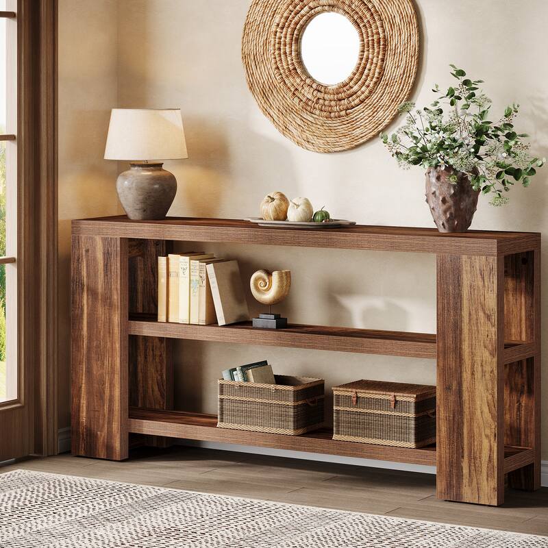 70.9-Inch Extra Long Console Table with Storage, 3-Tier Narrow Wooden Sofa Table
