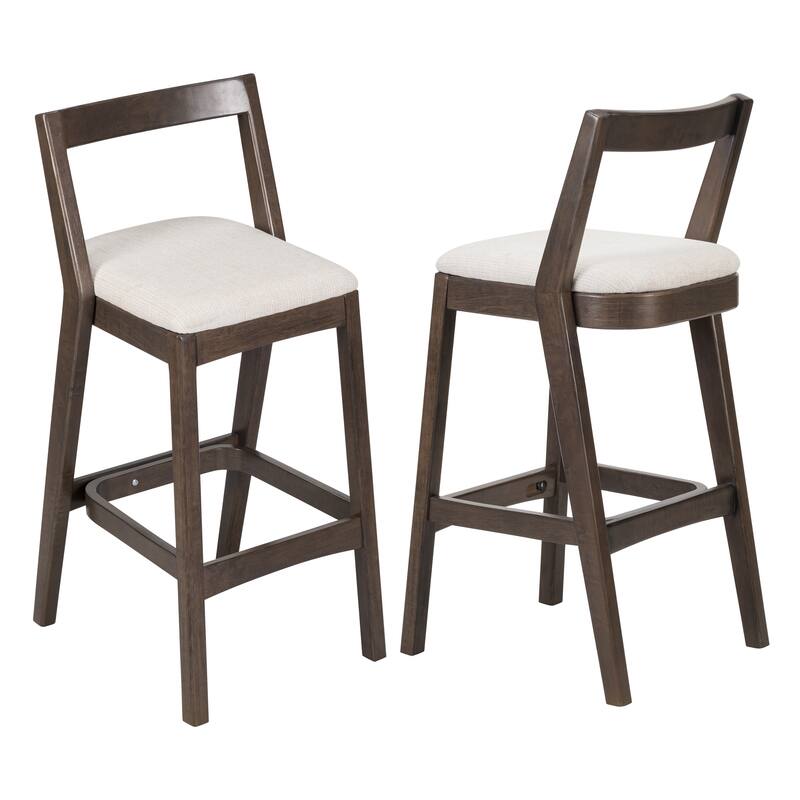 Indoor Rubberwood Barstool, Natural Finished and Beige Upholstery, Set of 2