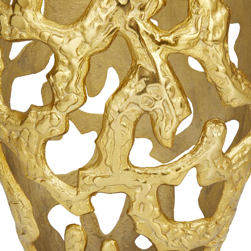 Aluminum Metal Decorative Vase with Cut Out Designs - Silver, Gold, Black - Roche River Decor