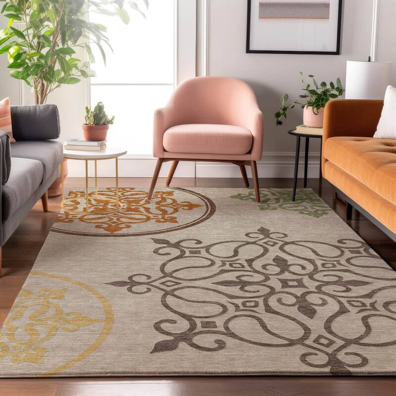 Premium Washable Super Soft Transitional Scroll Mayfield Rug - Taupe - 5' x 7'6"