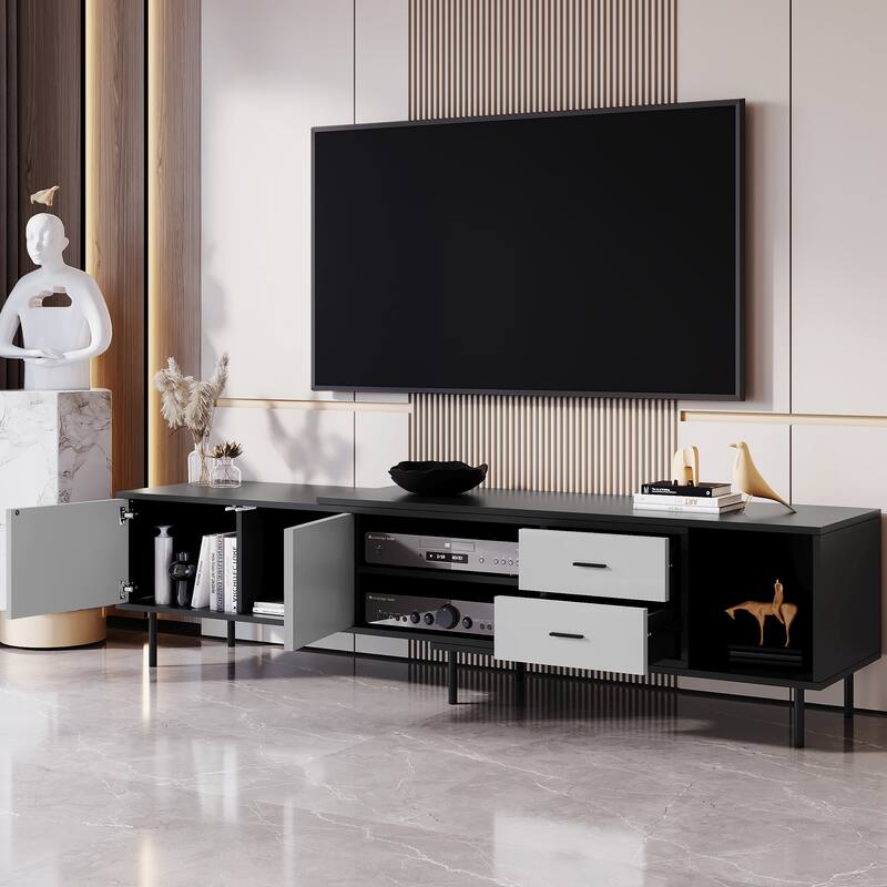 Modern TV Stand for 80'' TV with 2 Doors, Media Console Table, Entertainment Center with Large Storage Cabinet for Living Room