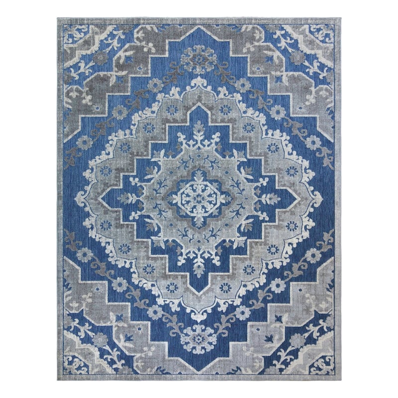 Gertmenian Fosel Arasi Blue Grey Bohemian Mandala High-Low Indoor/ Outdoor Area Rug