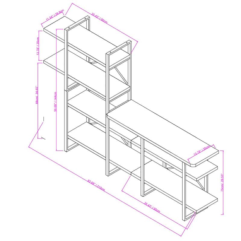 Davee Furniture Open Antigue Wood Shelves 6-tier Entertainment TV Stand - 56.69*82.68*13.78 inches