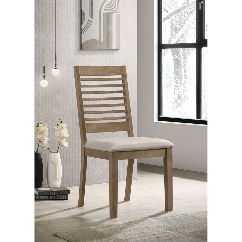 2pc Set Farmhouse Style Washed Fabric Ladder Back Dining Side Chair Wooden