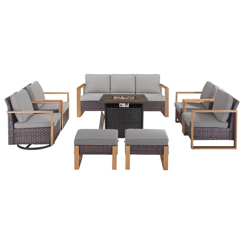 Pocassy Outdoor 30" Fire Pit Table with Sofa Swivel Chair Set