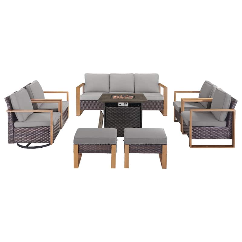 Pocassy Outdoor Fire Pit Conversation Set 3-Seat Sofa Chairs Patio Furniture Set