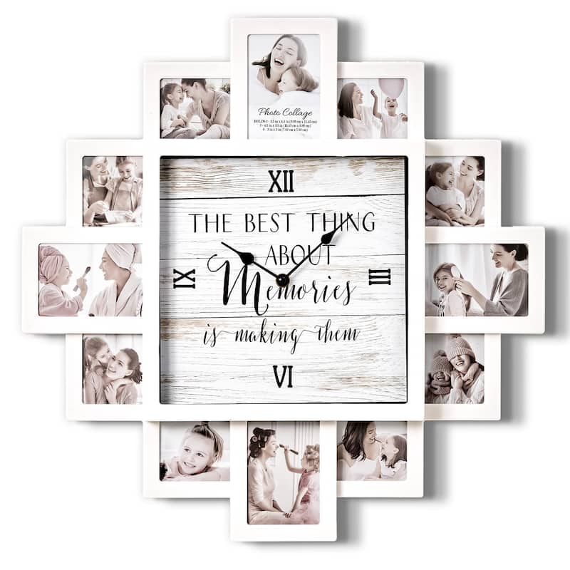 White Farmhouse Shabby-Chic Memories Picture Frame Collage Wall Clock - 20" x 20"