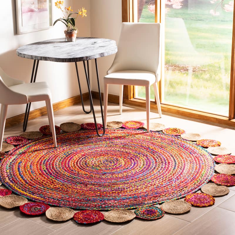 SAFAVIEH Handmade Cape Cod Diora Coastal Jute Rug - 7' Round - Red/Multi