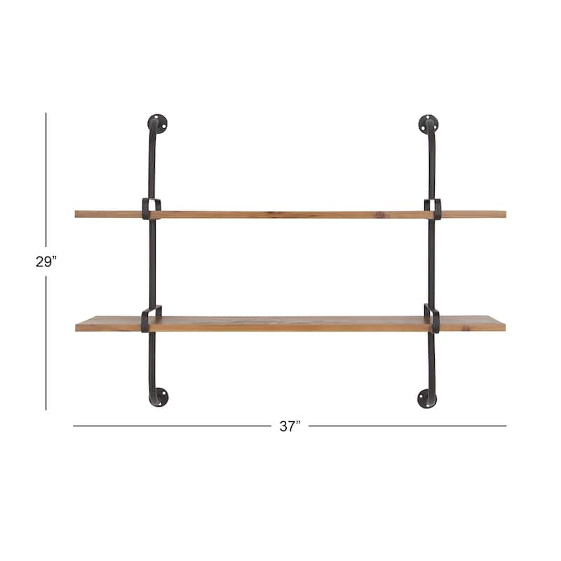 Wood 2 or 3 Level Wall Shelf with Black Metal Brackets - Brown or Gray - Roche River Decor