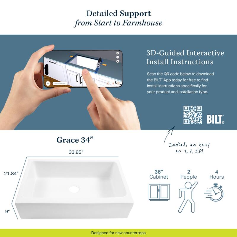 Grace Matte Black Fireclay 34″ Single Bowl Quick-Fit Farmhouse Apron Front Undermount Kitchen Sink and Drain