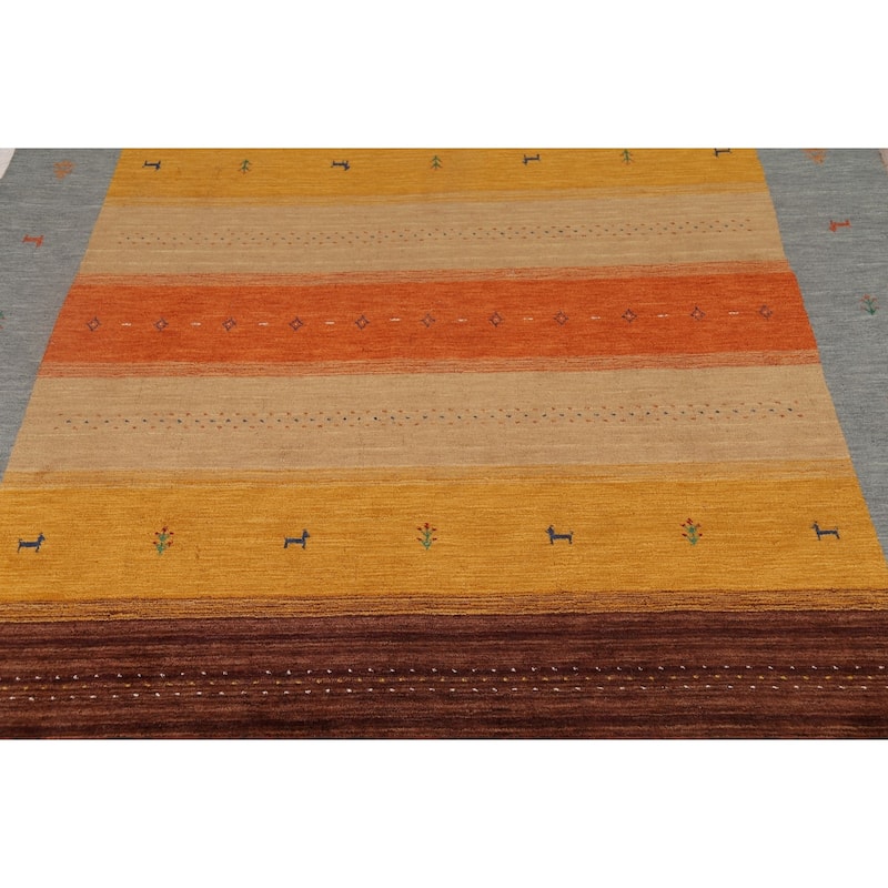 Little Animals Striped Gabbeh Oriental Area Rug Handmade Wool Carpet - 8'1"x 9'8"