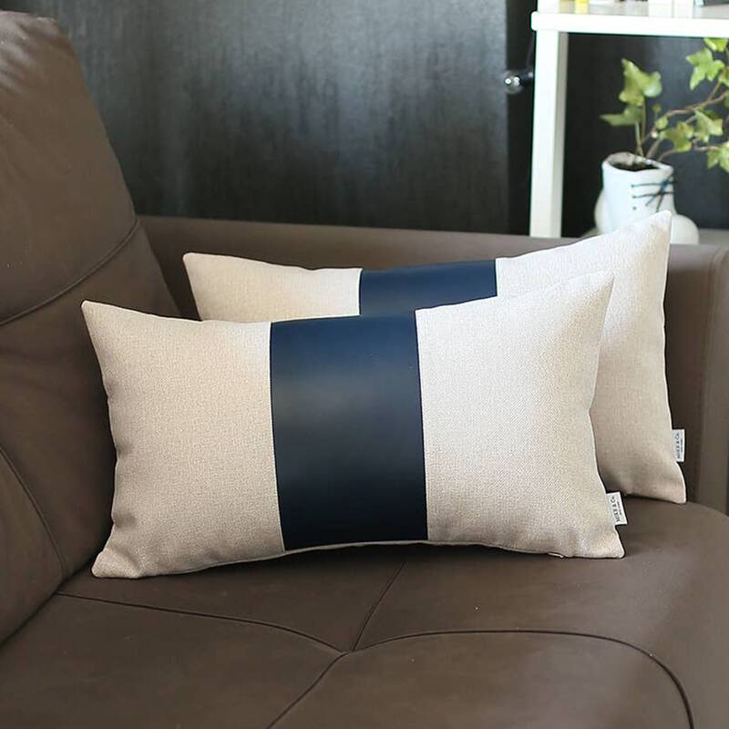 Bohemian Set of 2 Handmade Decorative Throw Pillow Vegan Faux Leather