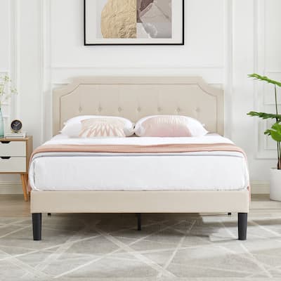 VECELO Upholstered Platform Bed frames with Adjustable Headboard