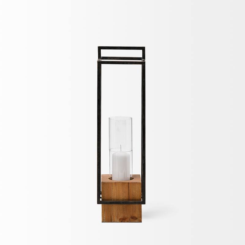 Orionis Brown Wood with Black Metal Square Candle Holder Lantern